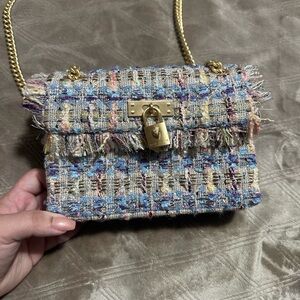 Kurt Geiger Multicolor Tweed Crossbody Bag with Gold Chain